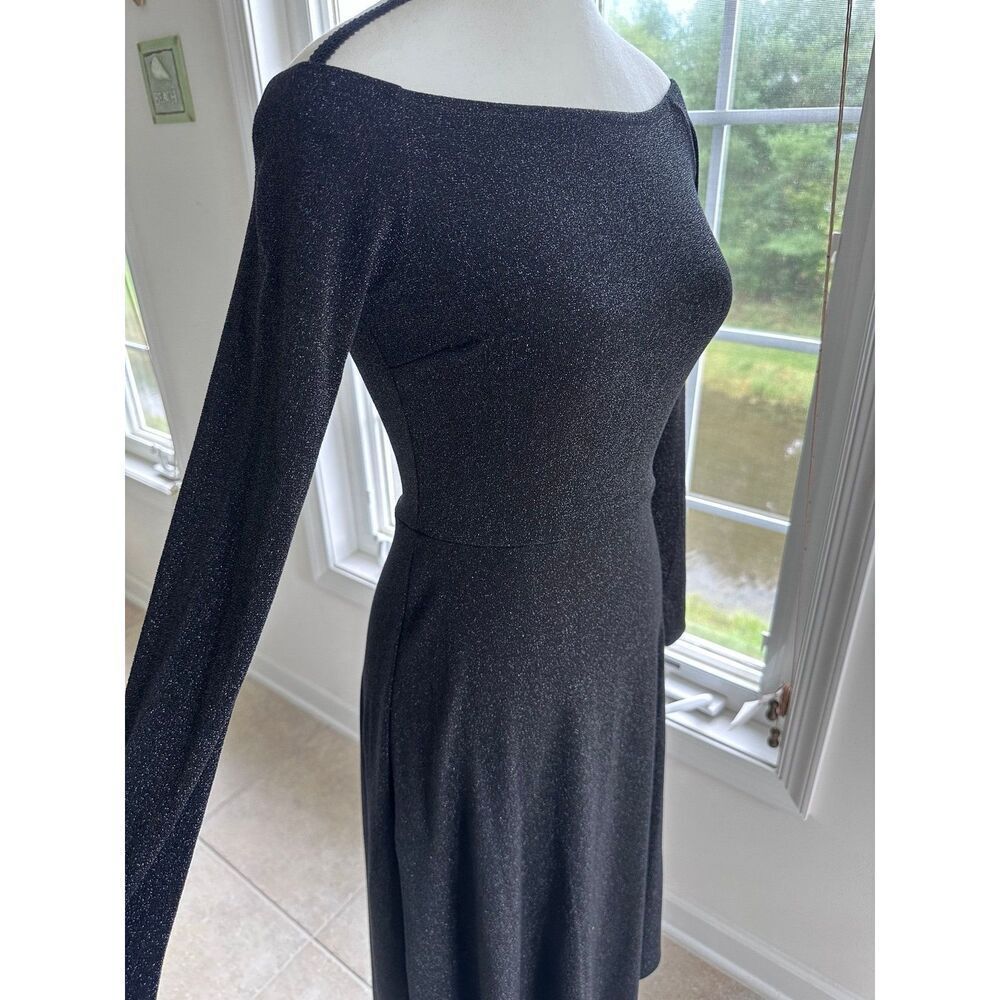 H&M A-Line Long Sleeve Black Glitter Dress, Small